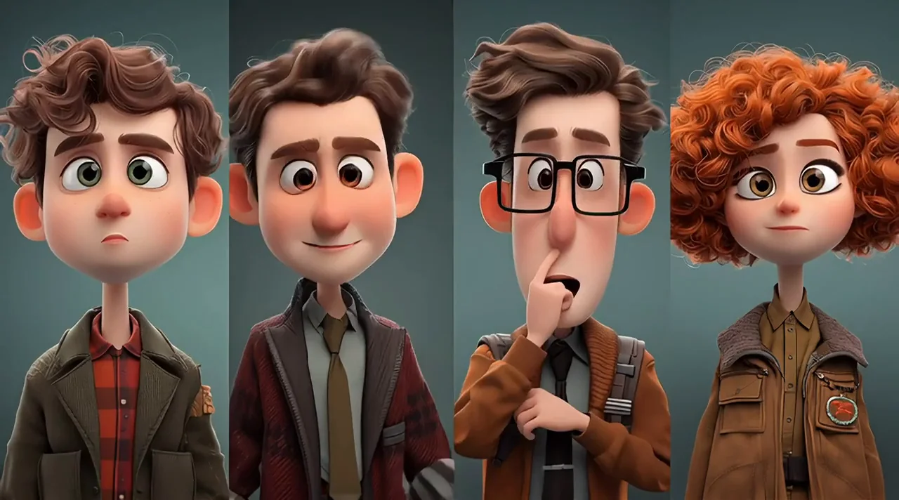 Four original stylized young-adult characters standing together