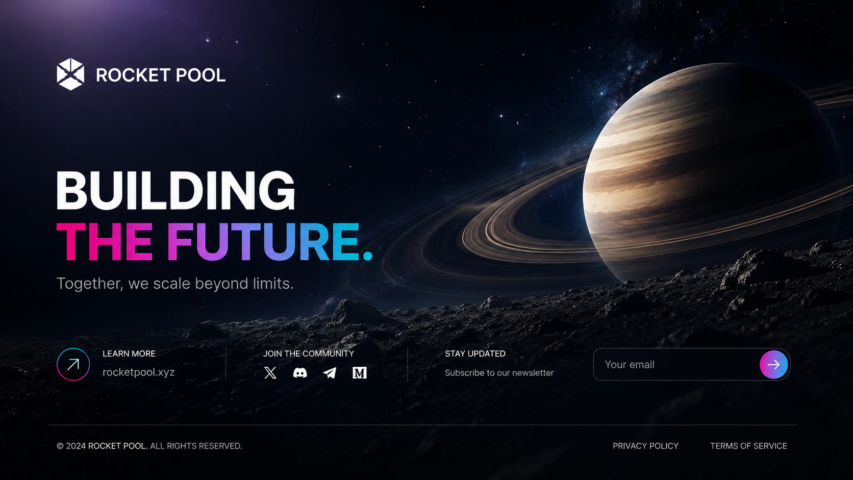 Rocket Pool cryptocurrency landing-page concept with a Saturn mission theme