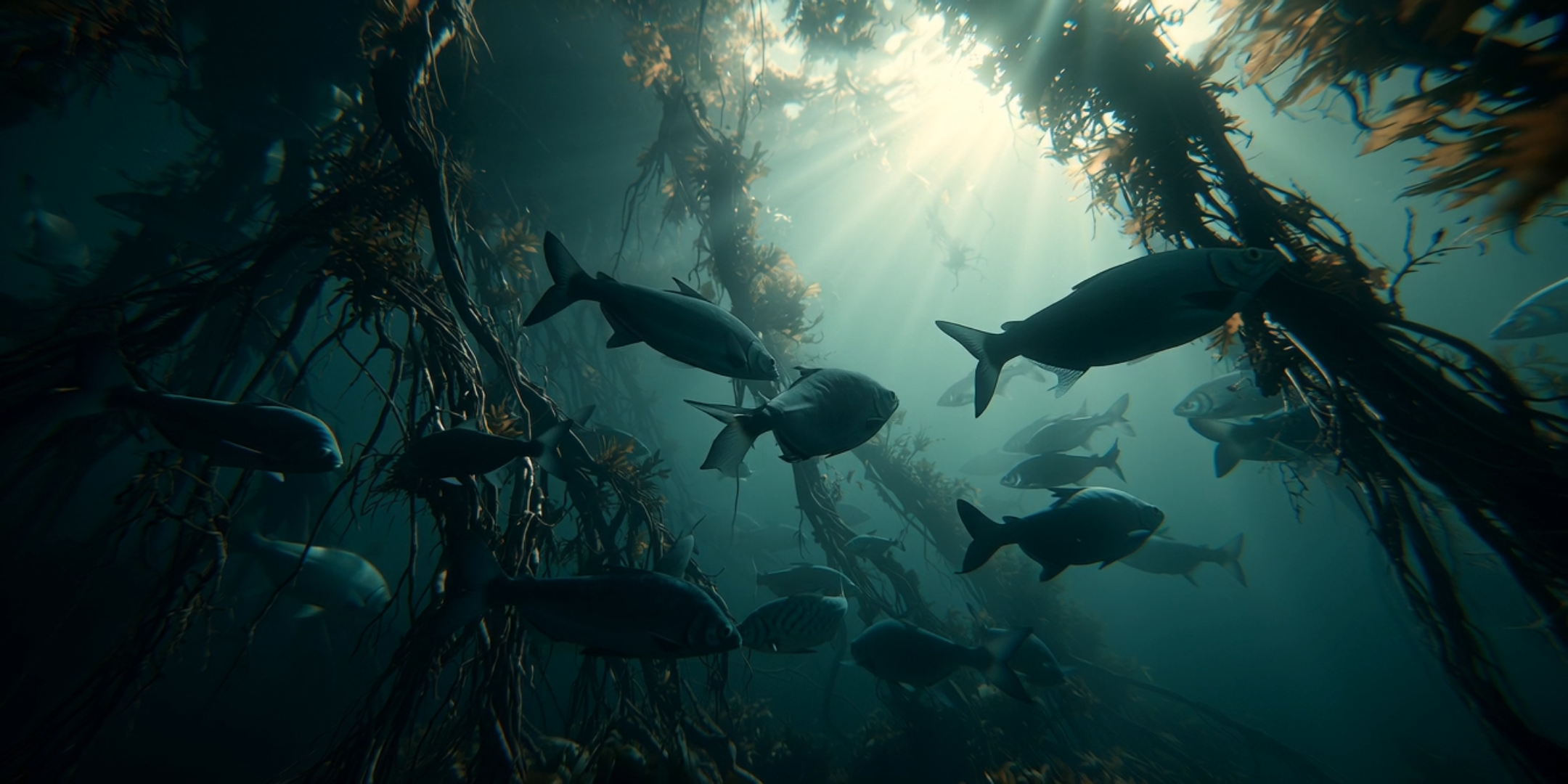 Fish moving through a sunlit underwater Amazon environment in Amazon's Living Nightmares