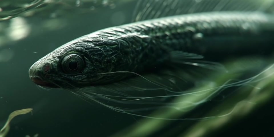 Electric aquatic creature in a cinematic underwater scene