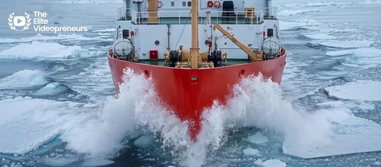 Maritime equipment being lowered into polar water