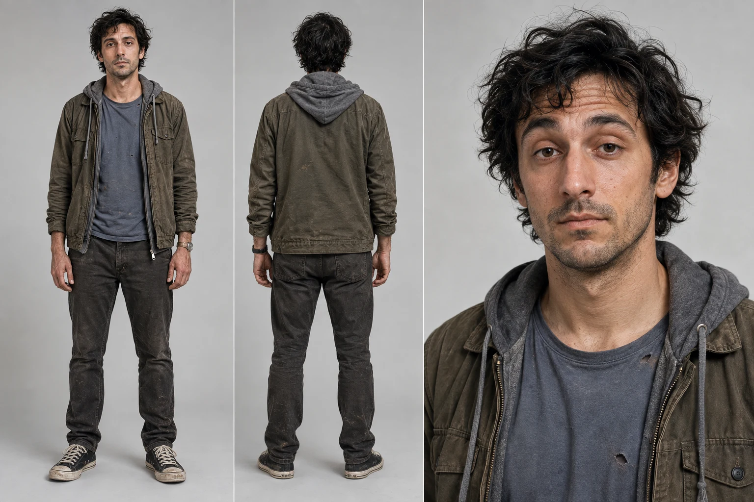 Leo main character reference sheet for the Dead Wrong horror-comedy teaser
