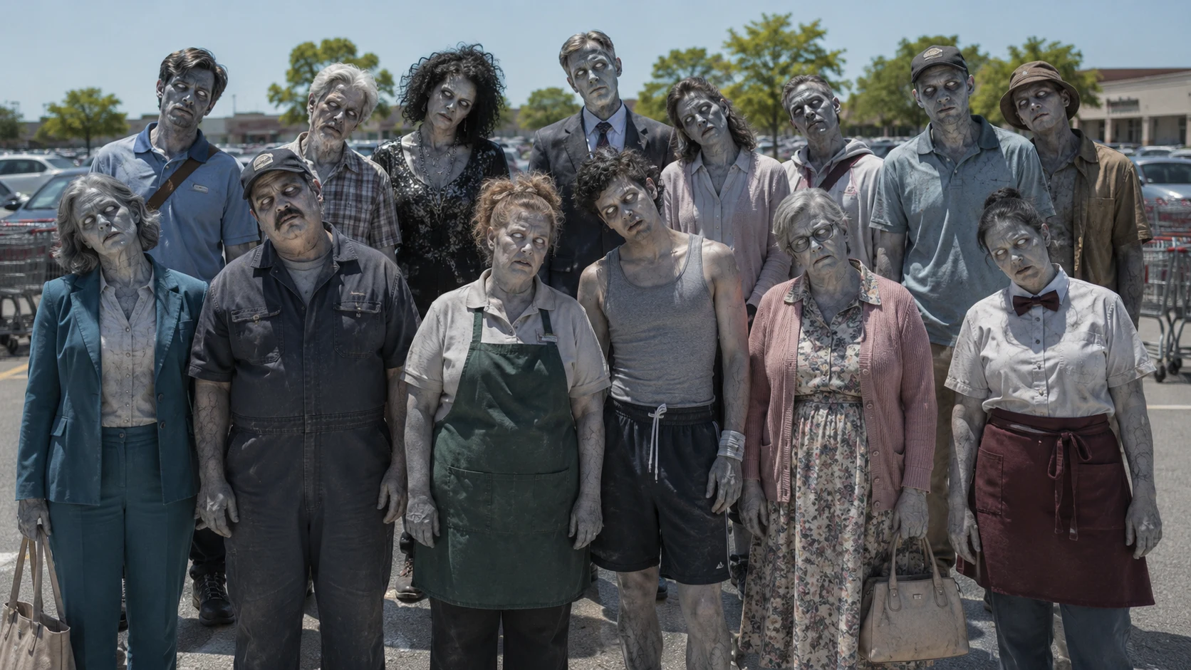 Fifteen-character zombie horde lineup reference for Dead Wrong