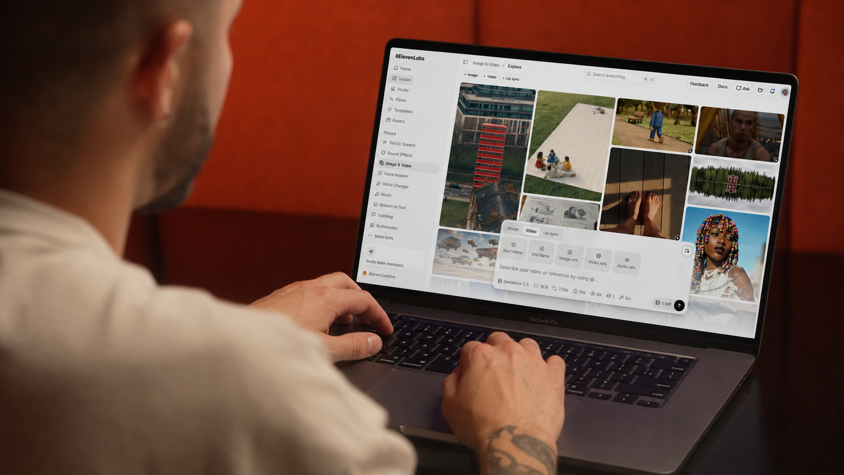Medium generated laptop composition showing the ElevenLabs product interface