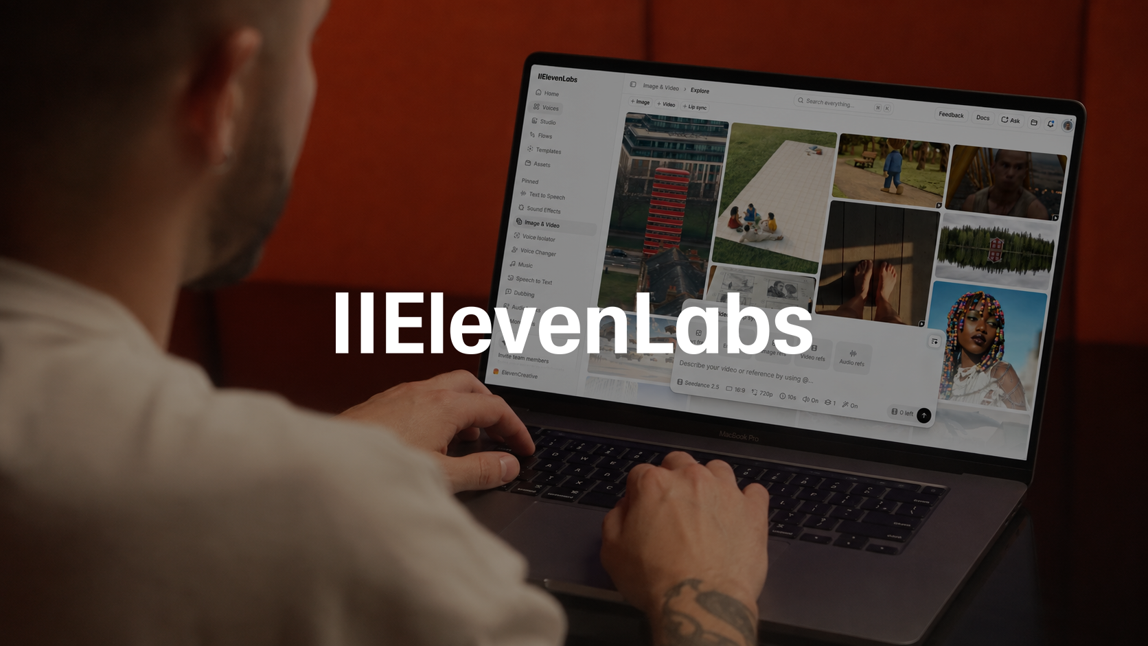 ElevenLabs product interface in a laptop editing context