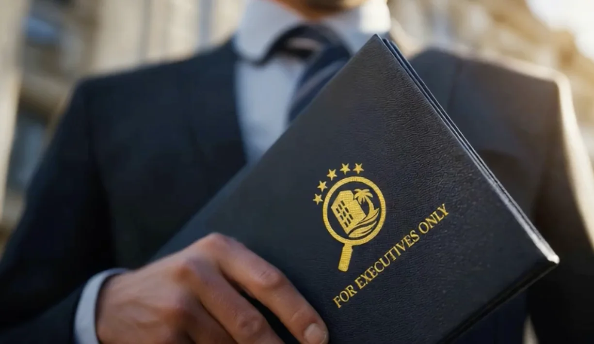 Black executive portfolio with a gold inspection emblem and For Executives Only wording
