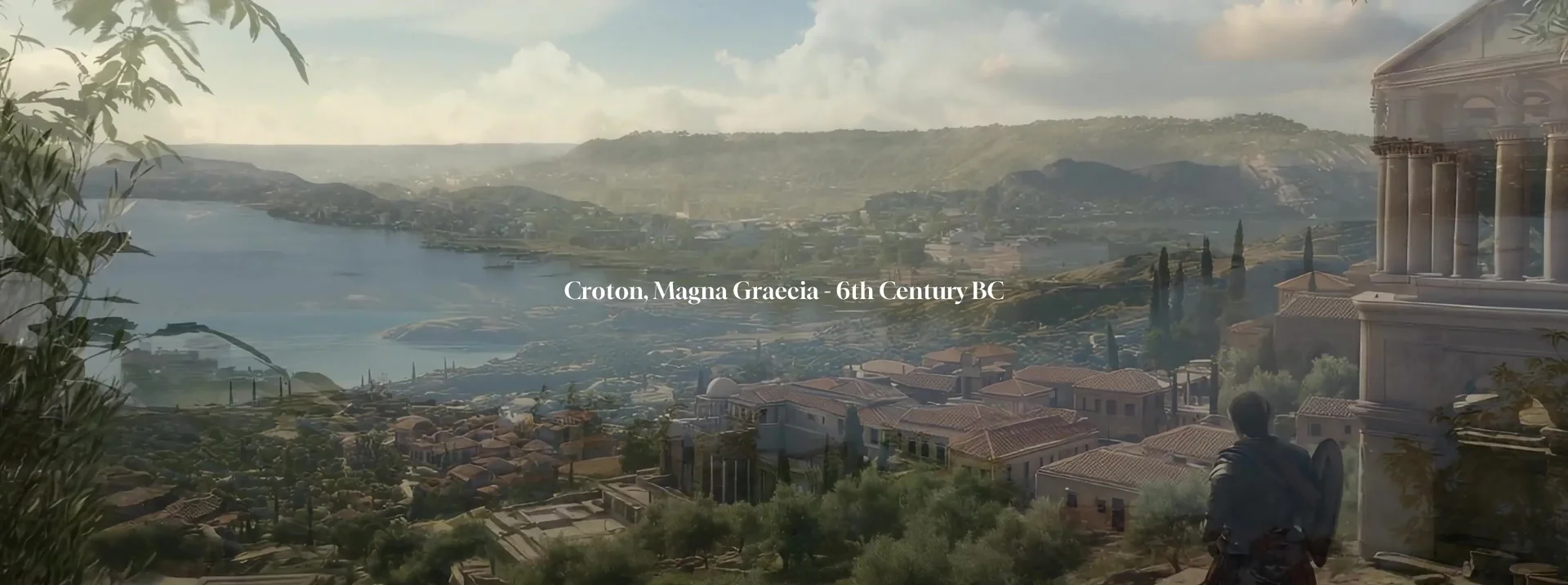 Coastal view of ancient Croton in the Milo of Croton cinematic AI film