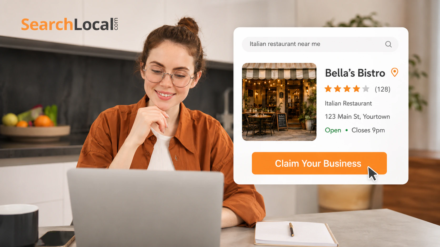 SearchLocal business owner viewing the Bella's Bistro listing