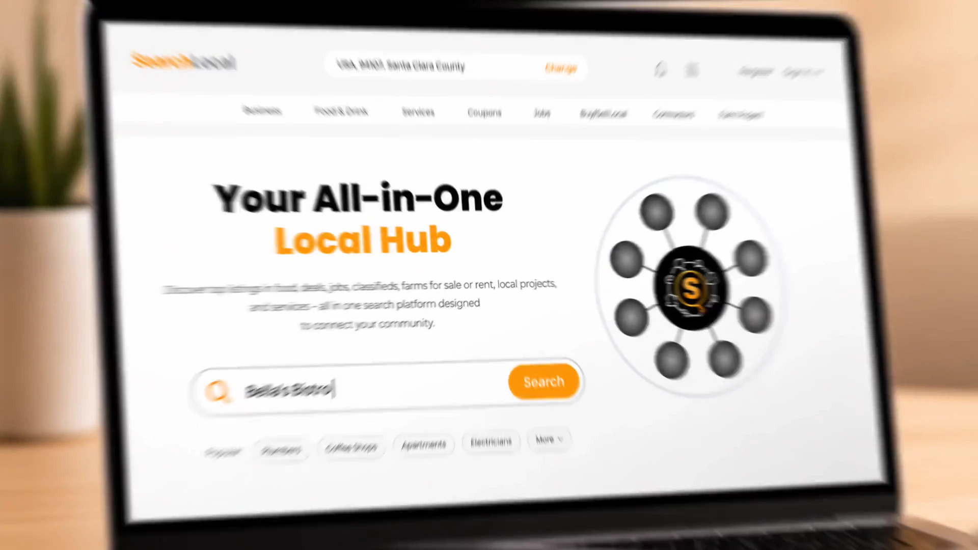SearchLocal All-in-One Local Hub displayed on a laptop