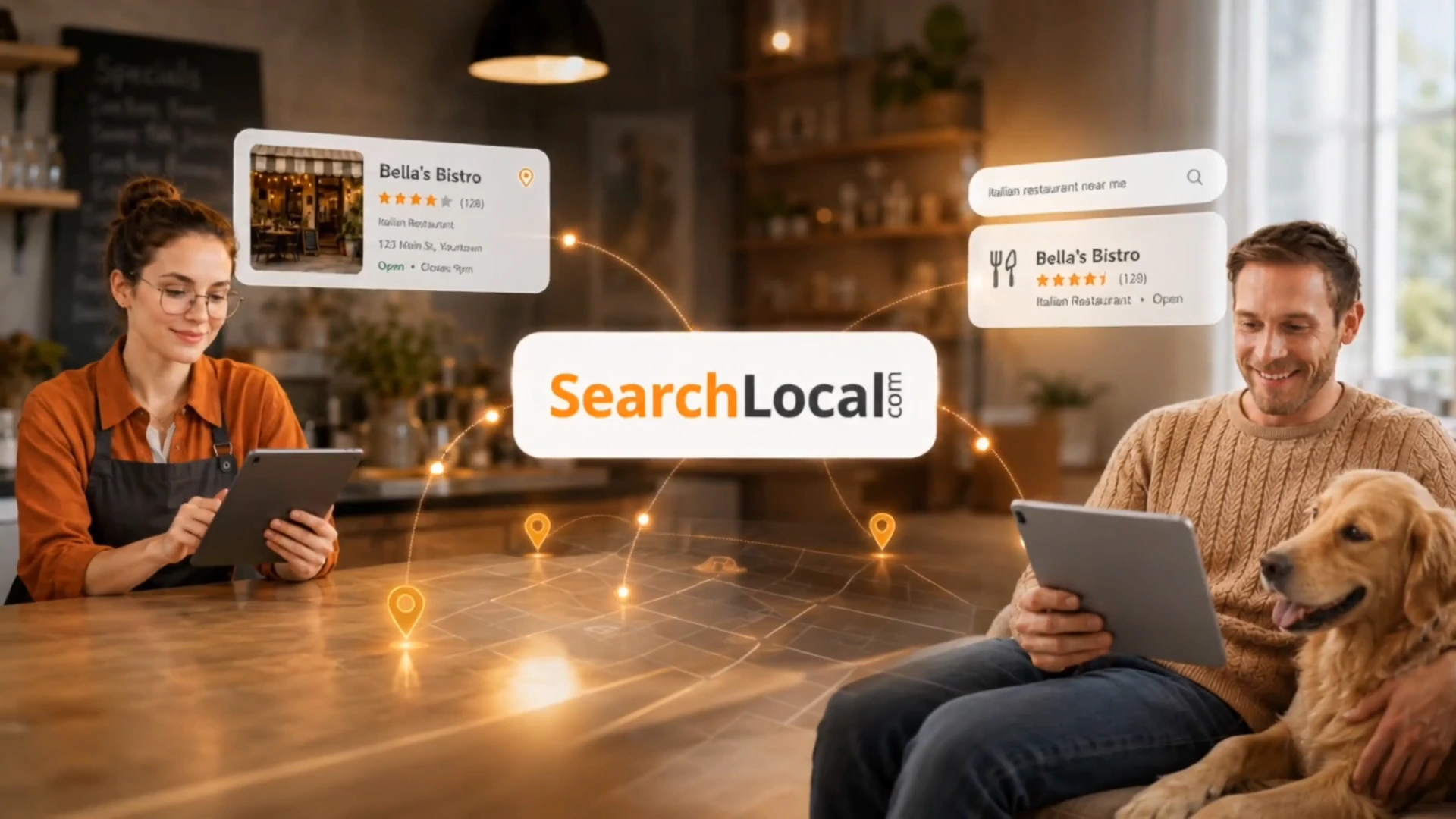 Local business owner and customer connected through SearchLocal