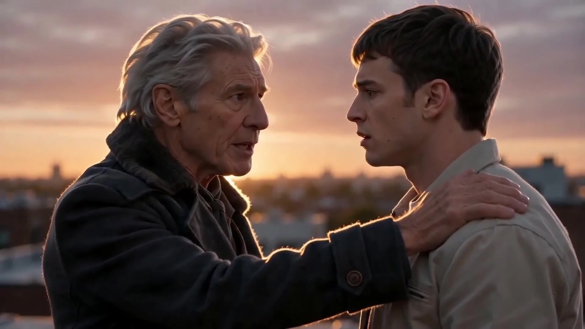 The Mentor standing with Useless Man in a character-driven scene