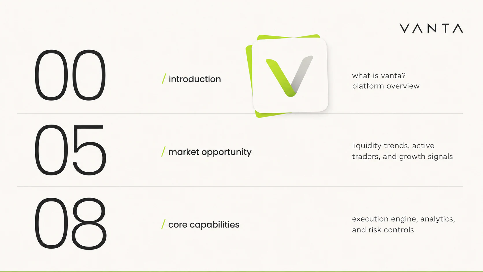 Light presentation overview organizing a conceptual fintech narrative